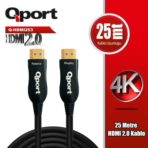25 Metre Q-HDMI253 2.0V 4K 60Hz Altın Uçlu HDMI Kablo