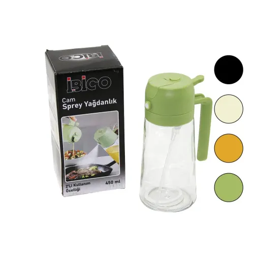 2İN1=SPREYLİ - AKITMALI CAM YAĞDANLIK 450ML KİLİTLİ KAPAKLI - SÜRAHİ MODELİ (4745)