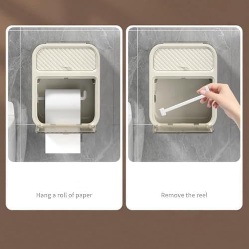 2K 57855210124914780184975 Aksesuarcı Kompakt Tasarım Banyo Tuvalet Kağıdı Saklama Kutusu, Delik Delmeden Kolay Montaj Yeşil 000 Açık Krem