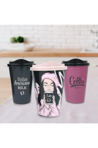 ® 3 Adet Kahve Bardağı Seti Dekoratif Plastik Kahve Muhafaza Bardağı