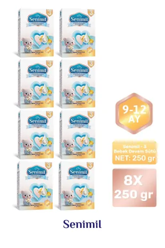3 Bebek Devam Sütü 250 Gr (9-12 Ay) 8 Li Avantaj Paketi