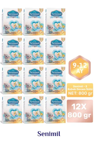 3 Bebek Devam Sütü 800 Gr (9-12 Ay) 12 Li Avantaj Paketi