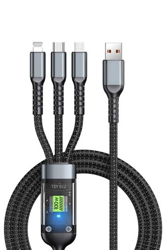 3-İN Dvip 100W 3'ü 1 Arada 5A Hızlı Şarj Kablosu Usb C Usb C+Lightning+Mikro Usb Kablosu