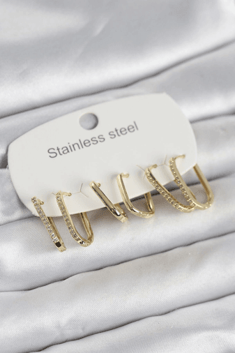 316L Çelik Gold Renk 6'lı Set Geometrik Model Kadın Küpe