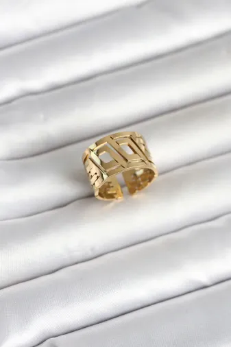 316L Çelik Gold Renk Geometrik Model Kadın Yüzük TJ-BYK4176