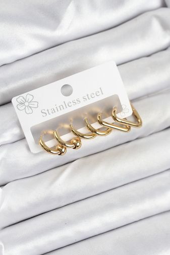 316L Çelik Gold Renk Kadın Küpe Seti