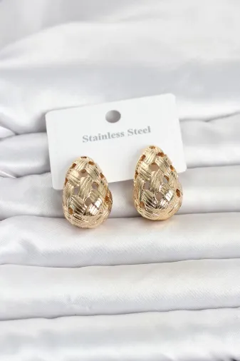 316L Çelik Gold Renk Motifli Damla Kadın Küpe TJ-BKP11829
