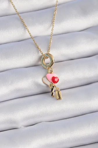 316L Çelik Gold Renk Renkli Kalp Figür Charm Model Kadın Kolye TJ-BKO9320