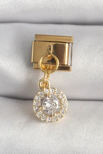 316L Çelik Gold Renk Sallantı Daire Zirkon Taşlı Nomination Charm TJ-BC1342