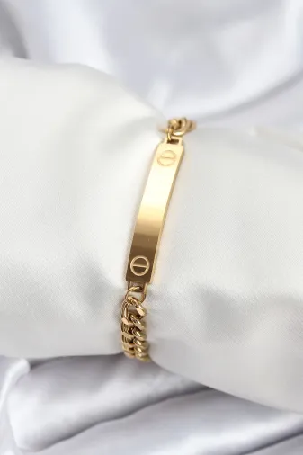 316L Çelik Gold Renk Yazı Yazmaya Uygun Kadın Bileklik TJ-BB7918