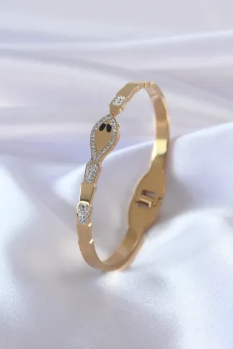 316L Çelik Gold Renk Yılan Model Zirkon Taş Detay Kadın Kelepçe TJ-BB5054