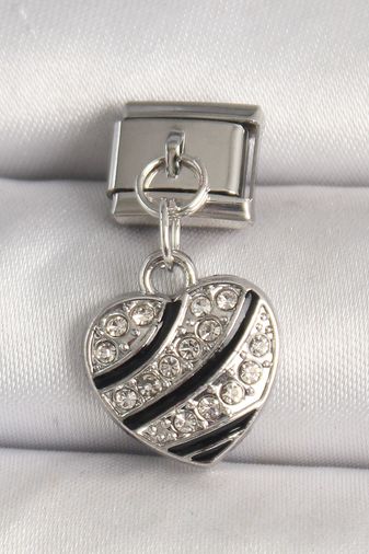 316L Çelik Gümüş Renk Zirkon Taşlı Kalp Model Nomination Charm