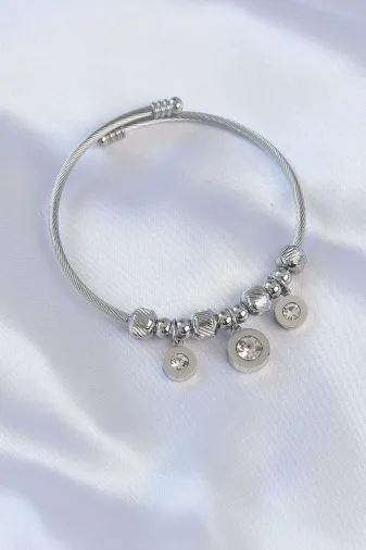 316L Çelik Gümüş Renk Zirkon Taşlı Model Charm Bileklik TJ-BB6090
