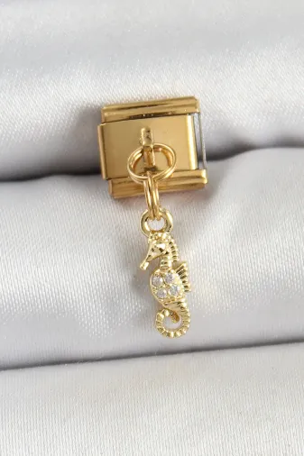 316L Çelik Sallantılı Zirkon Taşlı Çiçek Model Gold Renk Nomination Charm TJ-BC1430
