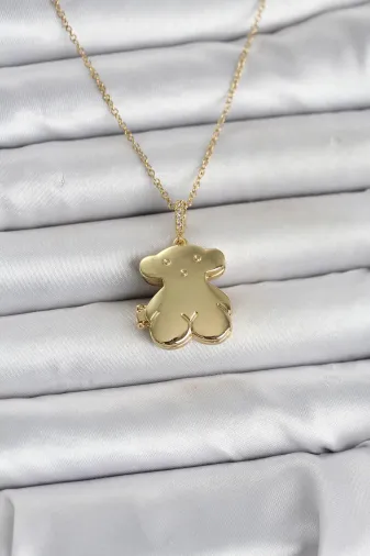 316L Çelik Zincir Gold Renk Ayıcık Model Açılabilir Kadın Kolye TJ-BKO11036