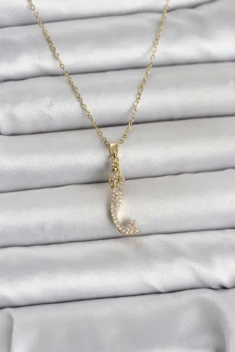 316L Çelik Zincir Gold Renk Zirkon Taşlı Deniz Kızı Model Kadın Kolye TJ-BKO11024