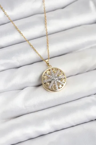 316L Çelik Zincir Gold Renk Zirkon Taşlı Kadın Kolye TJ-BKO10611