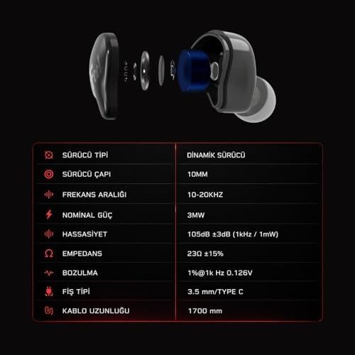 3C 131616963 Feel Iem Kulaklık, Kulak İçi Gaming In-Ear Headphone Feel Pro