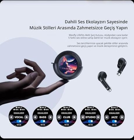3C 131618177 Weofly Lifefits Dokunmatik Ekranlı Saatli Bt 5.4 Bass Kulakiçi Kulaklık
