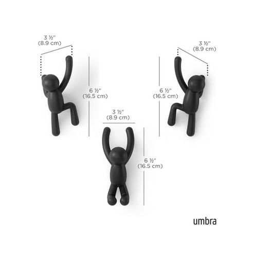 3D 57855210124574480184975 Umbra Buddy Kanca, Ceketler, Şallar, Çantalar, Sırt Çantası, Havlular Ve Daha Fazlası İçin Dekoratif Duvar Askısı, 3&apos Lü Set, Siyah 100