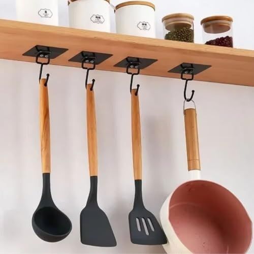 3D 57855210125246280184975 10 Adet Duvara, Dolapa Yapışan Güçlü Yapışkanlı Siyah Duvar Askısı, Delmeden, Vida Kullanmadan Pratik Çözüm 100