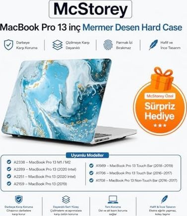 3DMakerpro 131611333 Macbook Pro 13 Mermer Desenli Kılıf A1706 A1708 A1989 A2159 A2251 A2289 A2338 M1 M2 Uyumlu İnce Hafif Sert Kapak Koruyucu Kılıf R-847