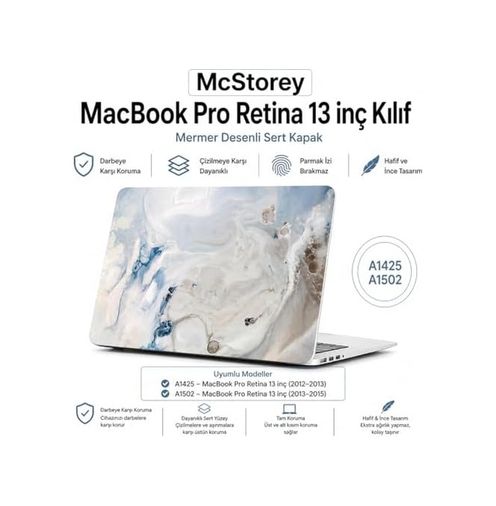 3DMakerpro 131611382 Macbook Pro 13 İnç Kılıf A1425 A1502 Uyumlu Sert Kapak Hard Case Koruyucu Retina 13 Laptop Kılıfı Çizilmeye Dayanıklı İnce Hafif Tam Koruma R-39