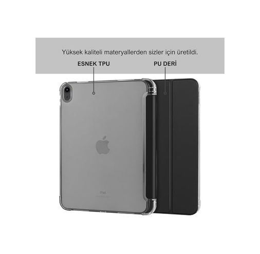 3DMakerpro 131612328 Apple İpad Air 5 / Air 4 10.9 İnç Uyumlu Smart Kılıf, Apple Pencil Kalemlikli, Trifold, Esnek, Mat, Darbeye Tam Dayanıklı Tablet Kılıfı Siyah