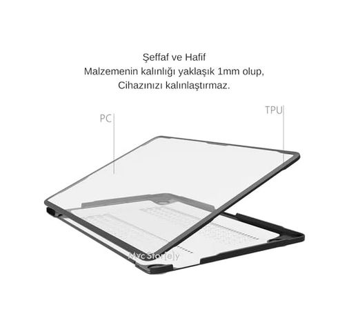 3DMakerpro 131612329 Macbook Air 13.6 İnç M2 M3 M4 M5 Uyumlu Darbe Korumalı Sert Kılıf Rugged Koruma Hard Case A2681 A3113 A3240 A3449 Güçlendirilmiş Köşe Koruma Şeffaf