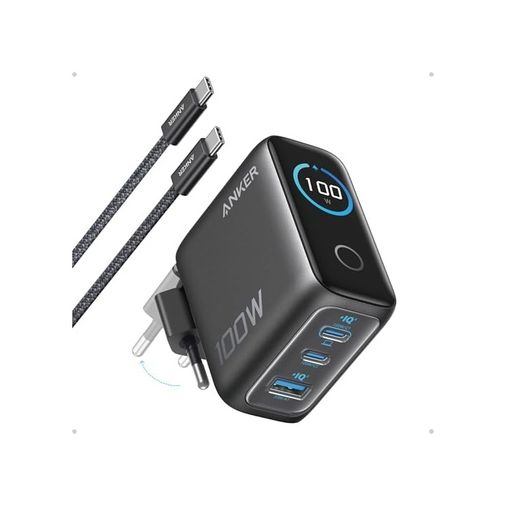 3DMakerpro 131612442 Şarj Cihazı, 100W Maksimum Güç, Kompakt, 3 Bağlantı Noktalı, Gan Usb-C Şarj Bloğu, Akıllı Ekran Ve Dokunmatik Kontrol, Siyah - B121B