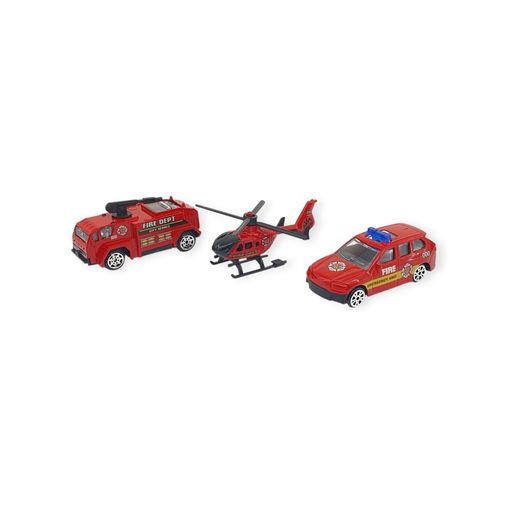 3'lü İş Makinaları Road Seti - Die Cast - DS044 - İtfaiye - 1 ADET