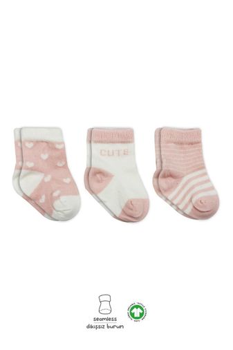 3'Lü Penye Cute Stars Soket Çorap BS10115 Pembe