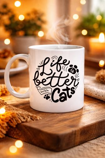 3MDMyNzg4MzAzNw-BLNC Life İs Better With Cats Kedi Severlere Özel Porselen Kupa Model 59 Sevimli Tasarım Hediyelik Kahve Kupası Diğer