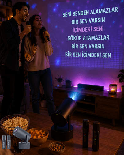 3ü 1 Arada Karaoke ve Projeksiyon Sistemi Çift Mikrofon Destekli