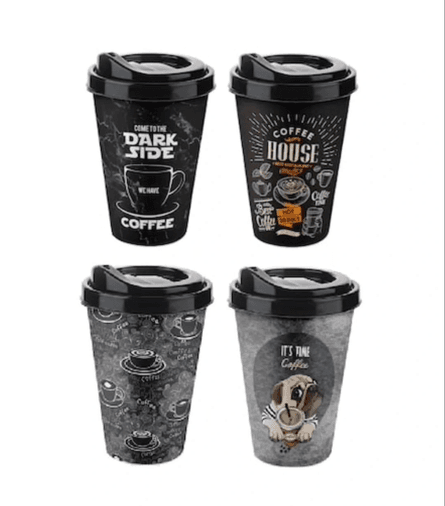 4 Adet Kahve Bardağı - Kapaklı Desenli 400ml