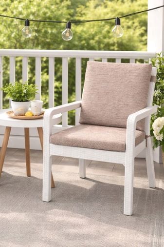 4 Adet Premium Şönil Arkalıklı Sandalye Minderi, Extra Kalın (Kalınlık 4,5cm)-Sütlü Kahve Düz