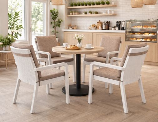 4 Adet Premium Şönil Arkalıklı Sandalye Minderi, Extra Kalın (Kalınlık 4,5cm)-Açık Bej Düz