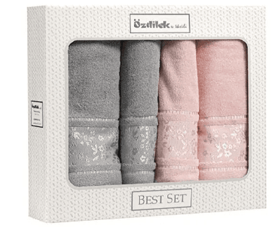 4 Parça Best Hamam Seti Banyo Havlu Takımı Camellıa Gri Pembe