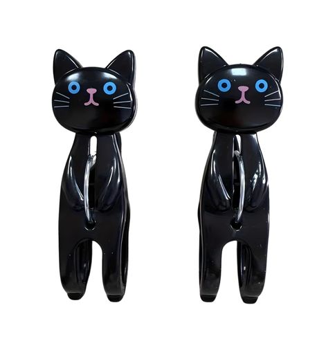 4444 Taş 57855210125035380184975 Siyah Kedi Şekilli Plaj Havlusu Mandalı, Plastik, Güçlü Tutuşlu, 2&apos Li Set Açık Ahşap