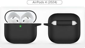 4moms 131618144 Airpods 4.nesil 2024 Darbelere Dayanıklı Parmak İzi Karşıtı Magsafe Şarj İle Uyumlu Silikon Kılıf Siyah, Airpods 4.nesil 2024 Silikon