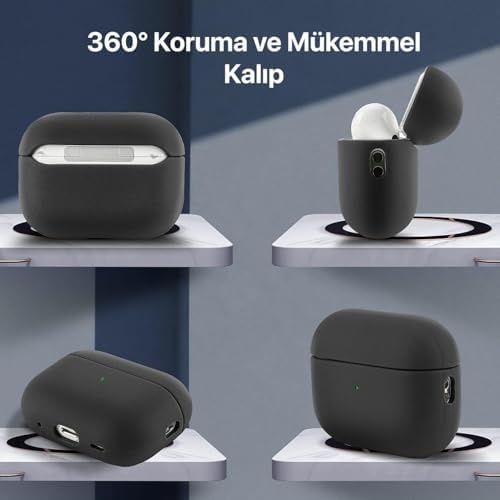 4moms 131618181 Airpods 4. Nesil İle Uyumlu Leather Skin Serisi Parmak İzi Tutmayan Dış Yüzeye Sahip Ve Mükemmel Koruma Sağlayan Orta Sertlikte Silikon Kılıf Siyah, Airpods 4
