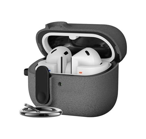 4moms 131618195 Galaxy Buds 3 Pro, Buds 3 Ve Buds 3 Fe İle Uyumlu Mandallı Kapak Kilit Sistemli Kumlanmış Mat Dokulu Darbelere Dayanıklı Hibrit Kılıf Gri, Galaxy Buds 3 Pro/3/3 Fe
