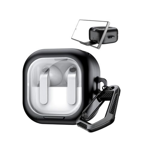 4moms 131618203 Galaxy Buds4 Pro/buds 4 İçin Kılıf Fonksiyonel Stantlı Tasarım Kulaklık Kılıfı Güvenlik Kilit Tasarımlı Taşıma Askılı Tpu Koruyucu Buds 4 Pro Kılıf Siyah