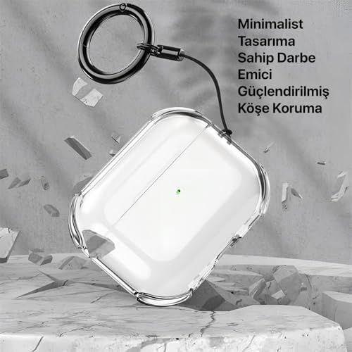 4moms 131618208 Airpods Pro 3 İçin Ultra Şeffaf Silikon Kılıf Darbe Emici Köşeler İle Mükemmel Koruma Ve Yüksek Kaliteli Taşıma Karabinalı Airpods Pro 3. Nesil Kılıfı Gri Şeffaf, Airpods Pro 3