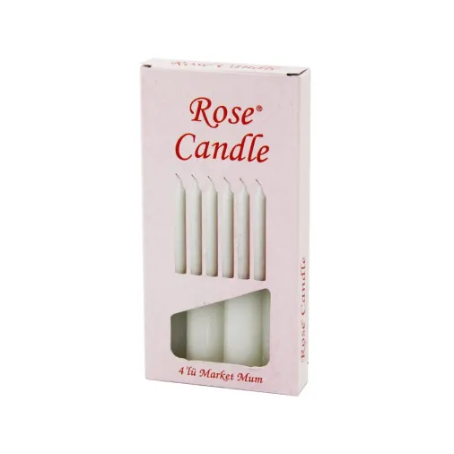 4PCS - KALIN   ÇAP=2CM - UZUNLUK=15CM     BEYAZ KLASİK  MARKET MUM (4745)