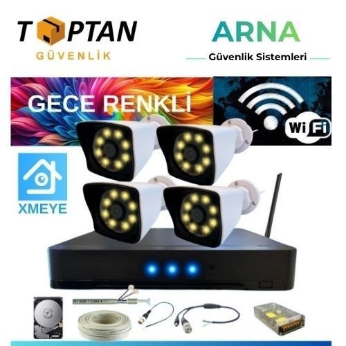 5 Mp Lens 2 Mp 1080P Gece Renkli 4 Kameralı Wıfı Özellikli Kamera Seti 2 Tb HDD