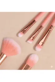 5 Parça Pastel Pembe ve Rose Gold Profesyonel Makyaj Fırça Seti