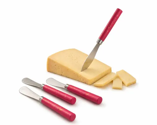 5 PARÇA  UZUN KAHVALTI BIÇAK - KIRMIZI MERMER DESEN SAPLI 16.5 cm (4745)
