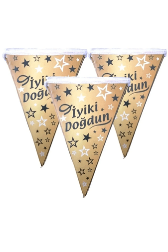 50262024 Happy Birthday İyi Ki Doğdun İpli Üçgen Flama Gold