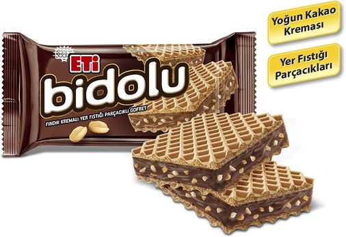 55223269 Eti Bidolu Fındık Kremalı Yer Fıstığı Parçacıklı Gofret 81 G X 12 Adet